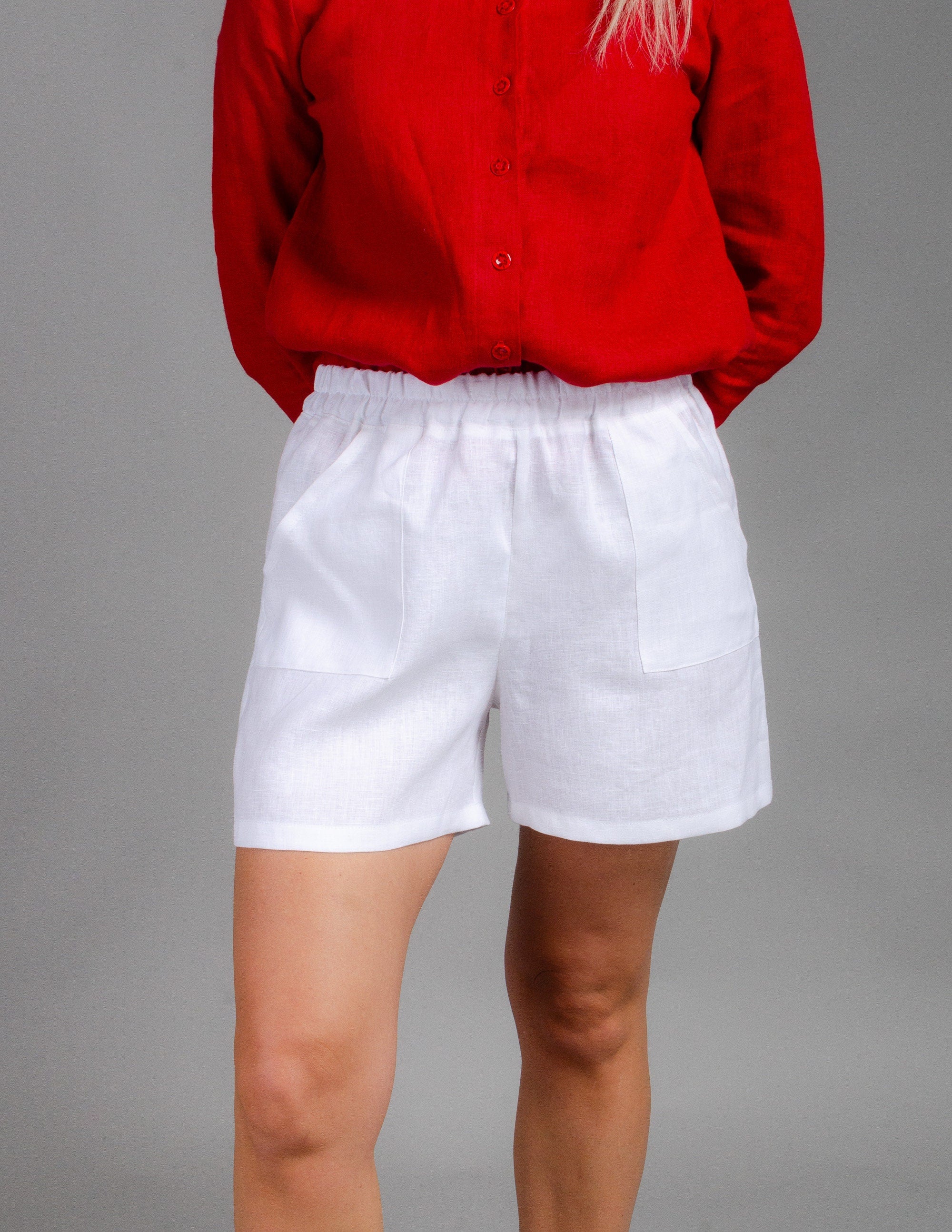 TAMARA white loose linen shorts