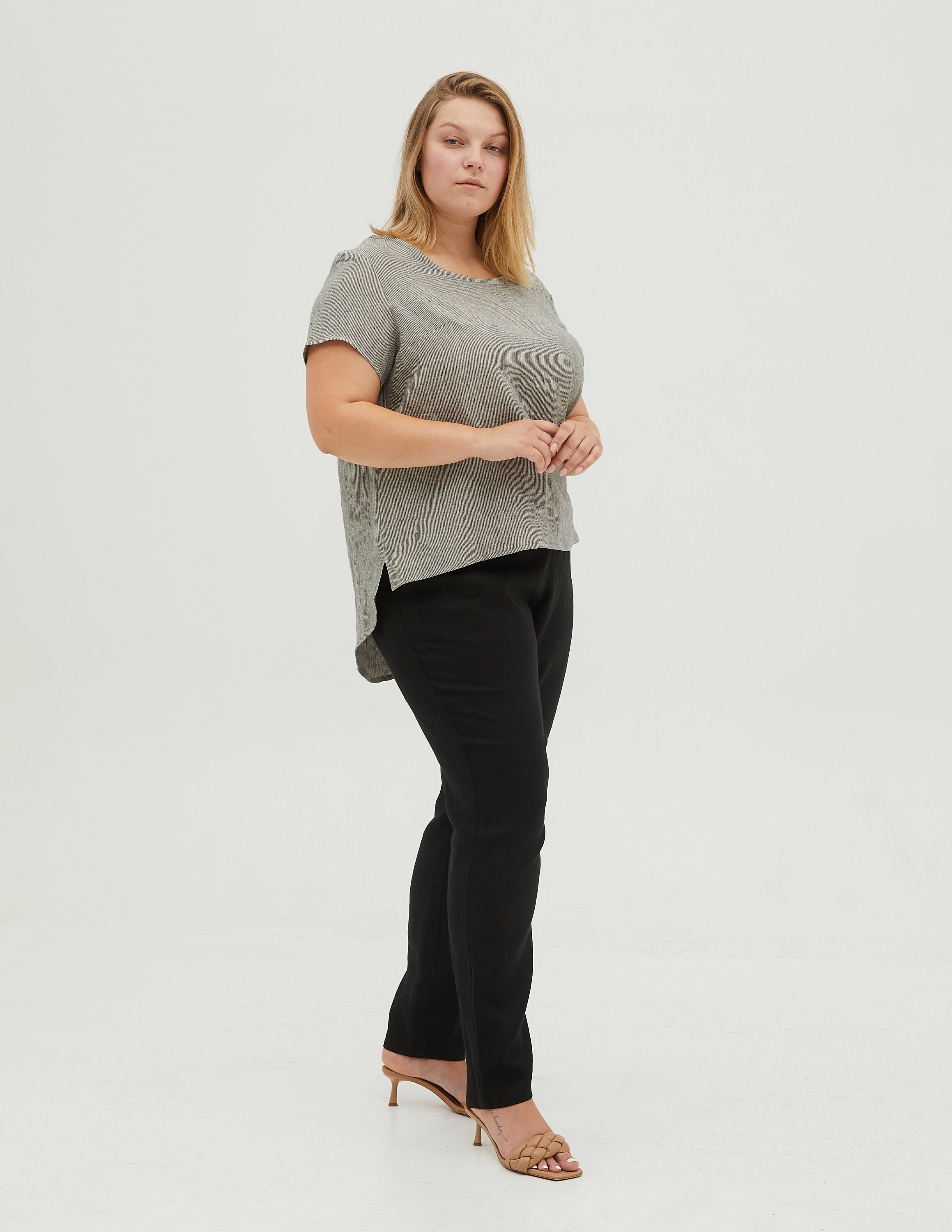 DEBORAH Linen top | Grey stripes