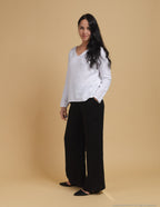 LEILA V-neck linen top | White