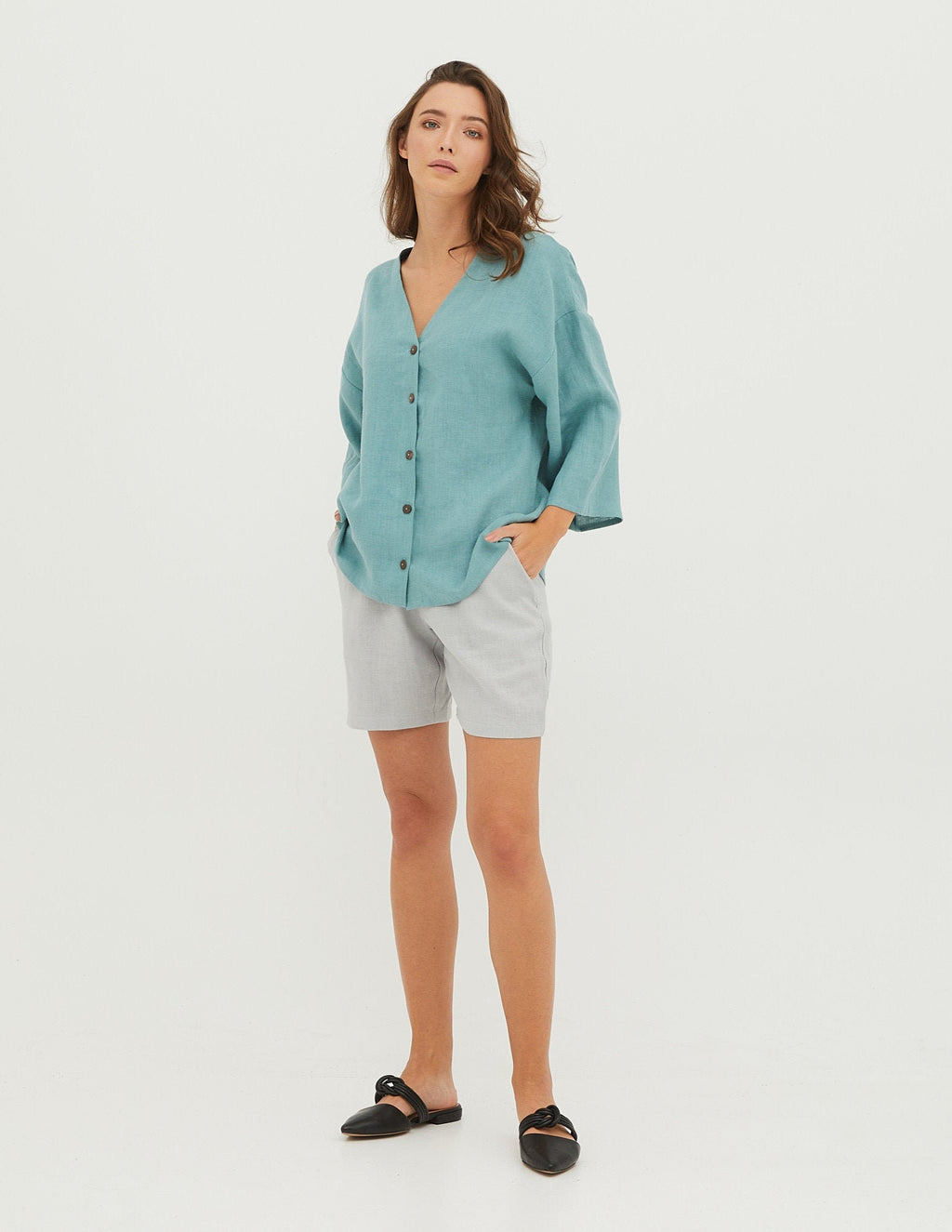MEGAN Linen blouse  | Electric blue