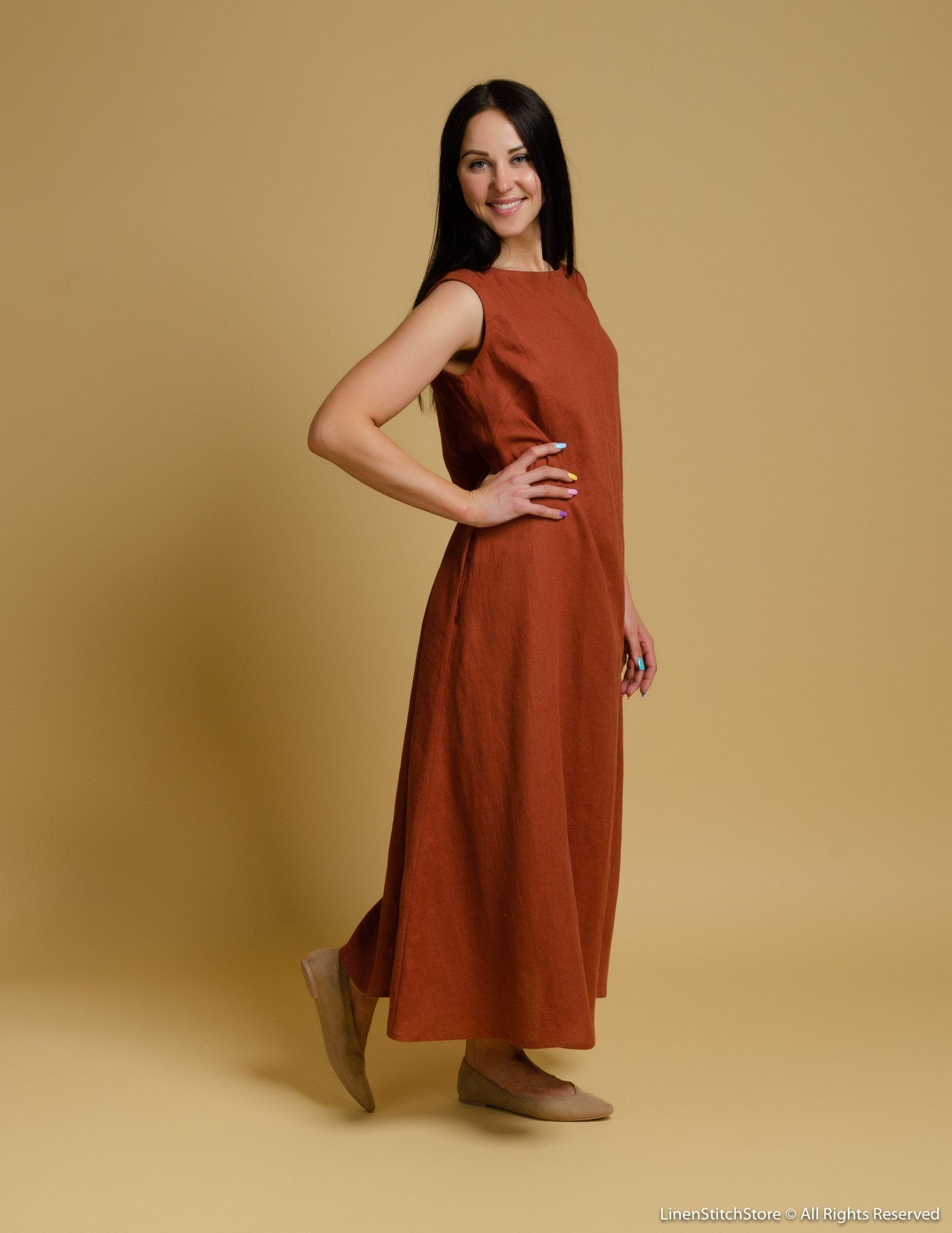 REBECA Linen dress | Hazelnut brown
