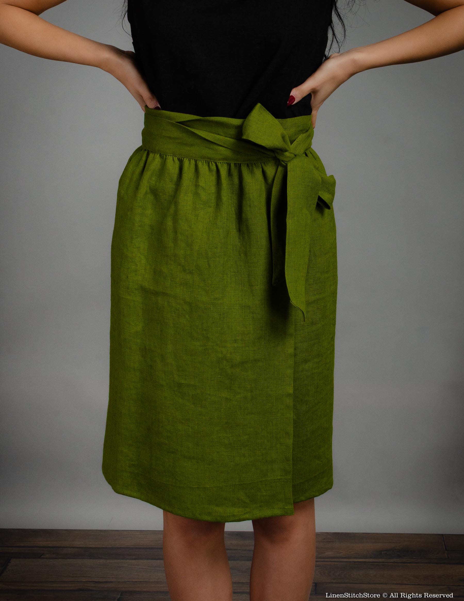 MILANA  Wrap linen skirt | Olive
