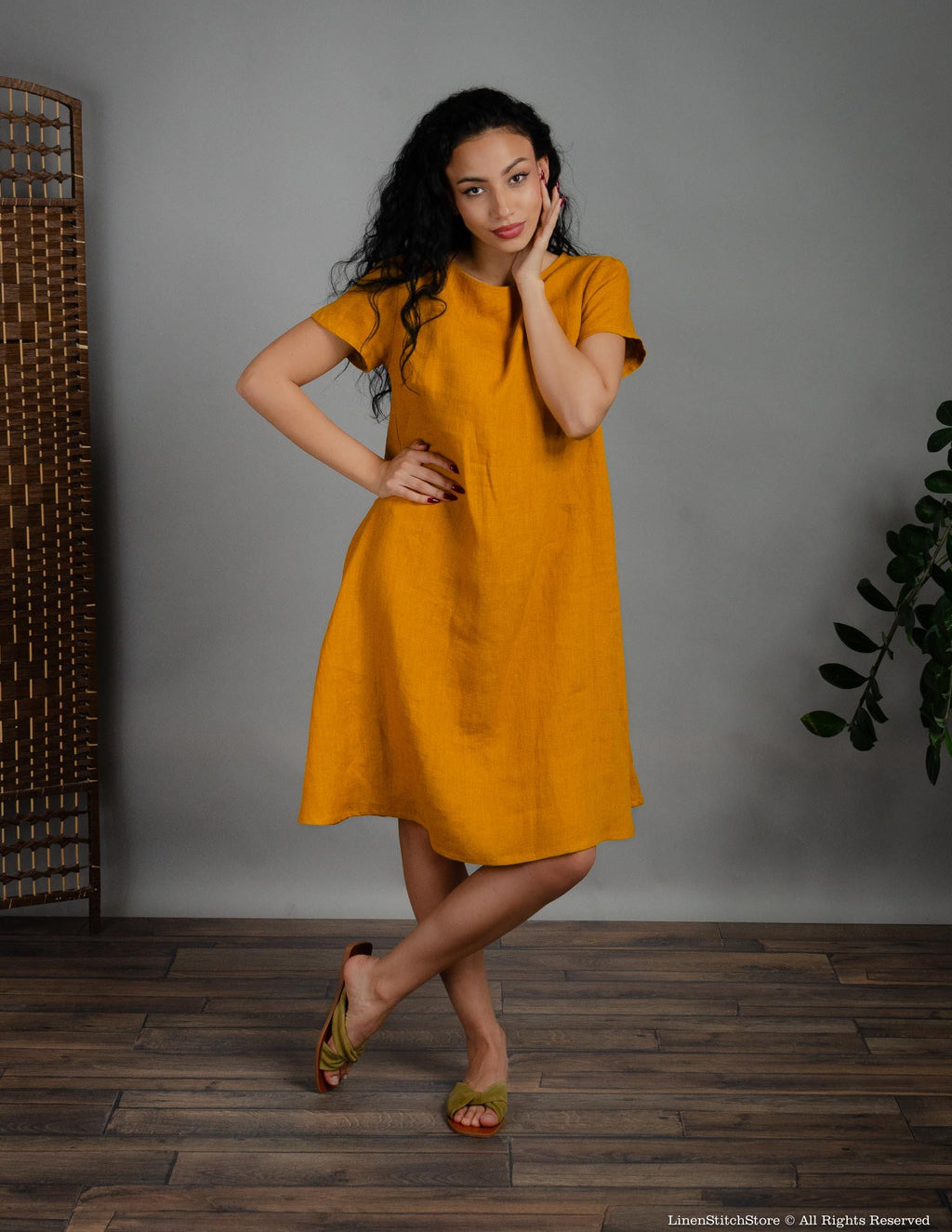 MEGHAN Linen dress | Mustard