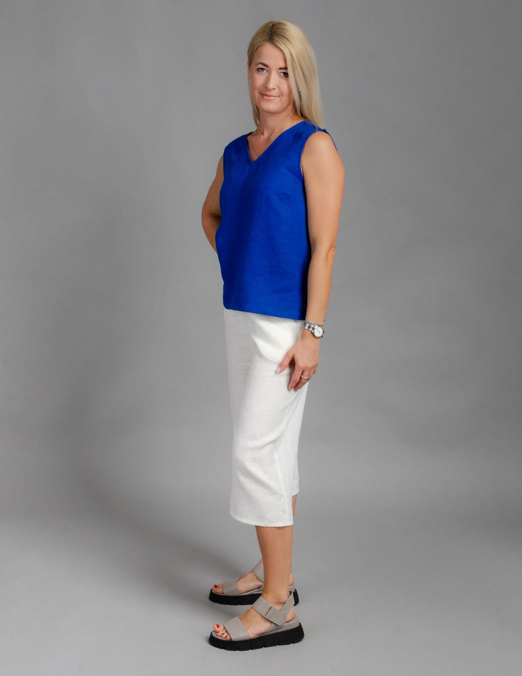 REGINA Linen top | Deep blue