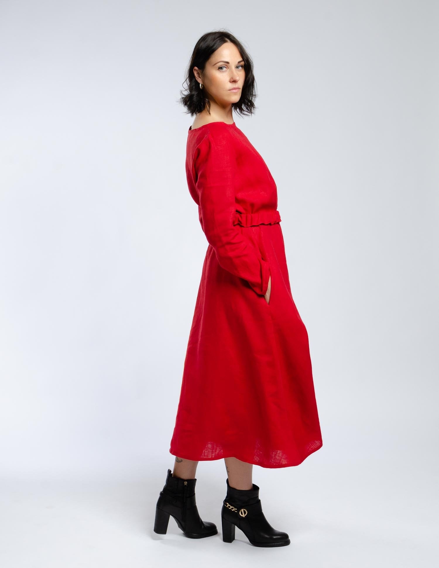 CAMILA Linen dress | Bright red