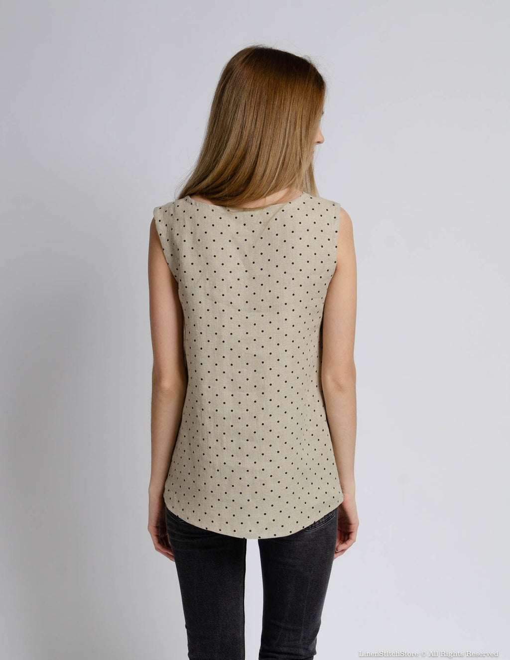 MONIKA Linen top | Natural dots