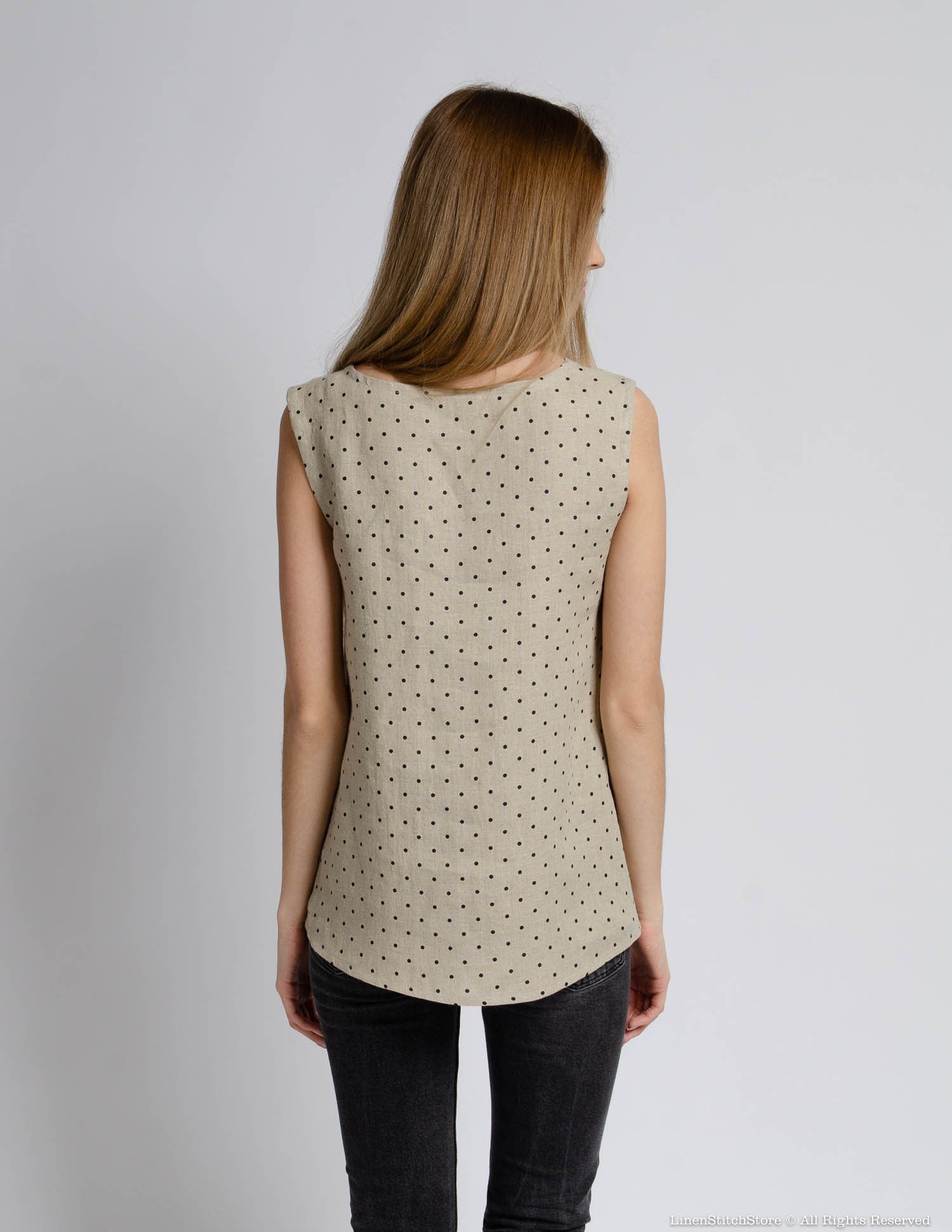 MONIKA Linen top | Natural dots