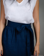 MILANA Wrap linen skirt | Navy blue