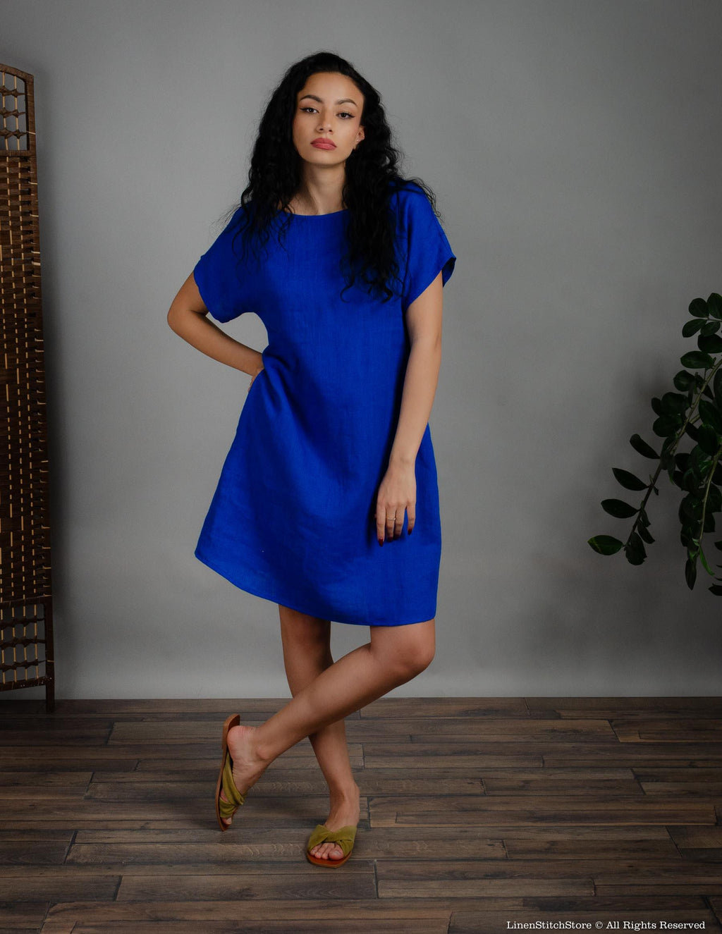 SANDRA Linen dress | Deep blue