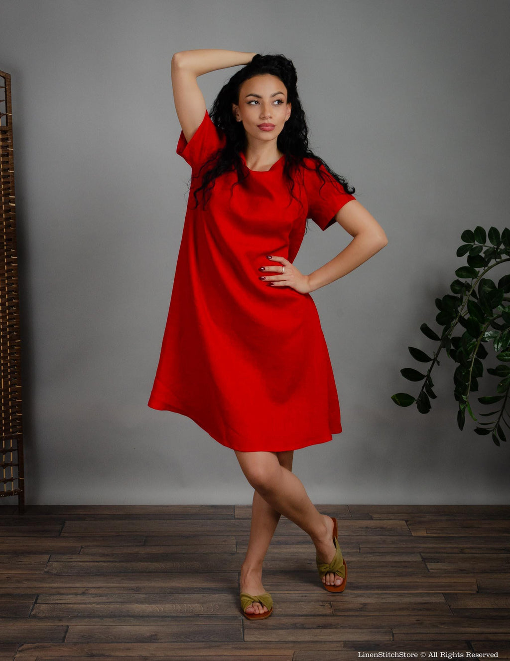 MEGHAN Linen dress | Bright red