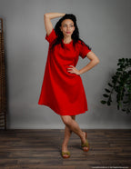 MEGHAN Linen dress | Bright red