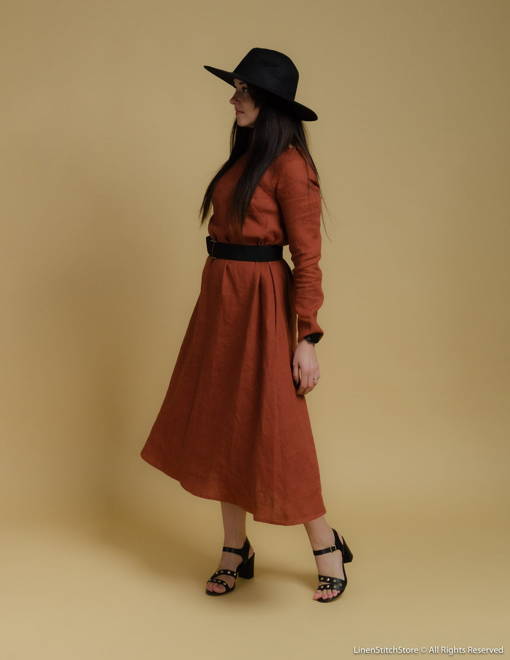 SARAH long linen dress | Hazelnut brown