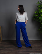 LESLIE deep blue wide-leg linen pants