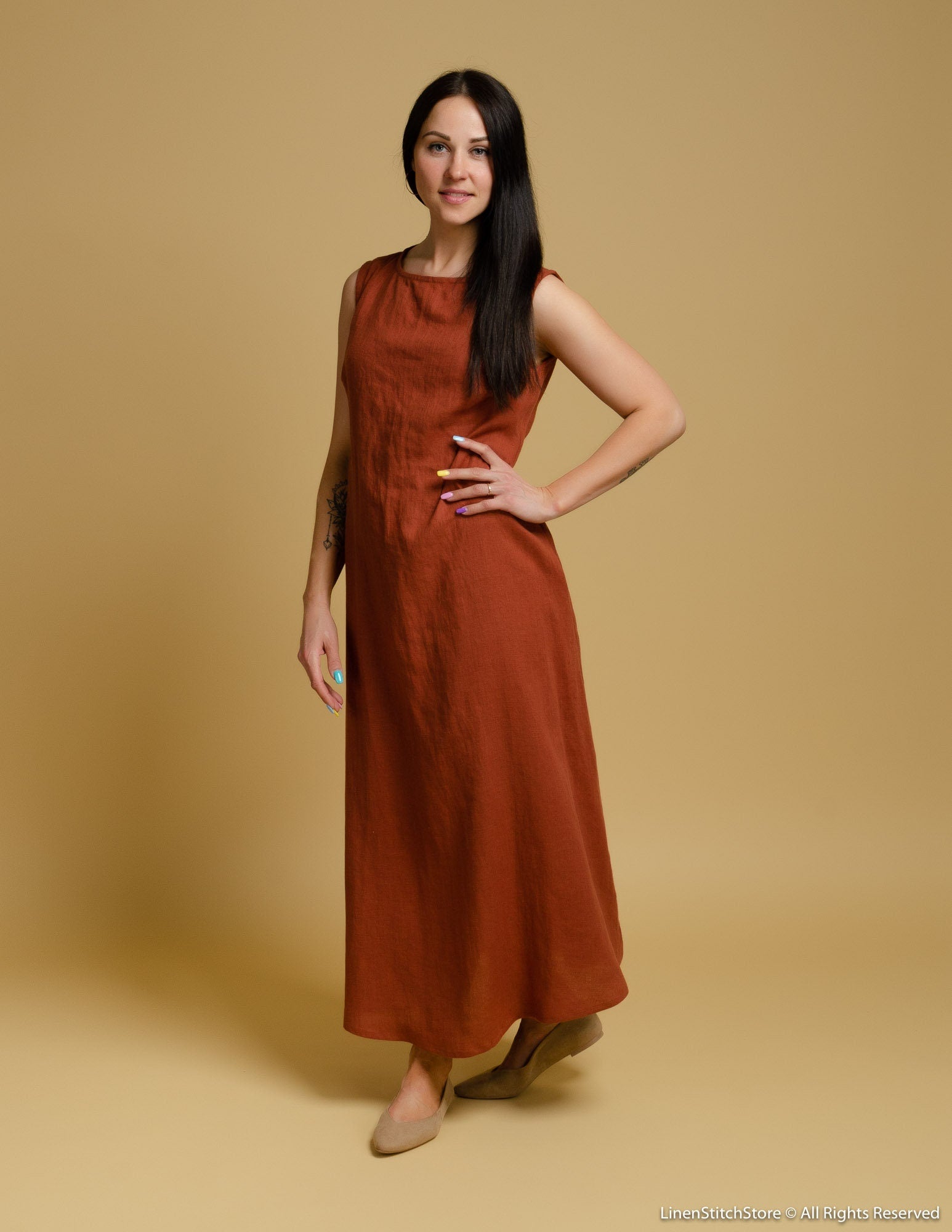 REBECA Linen dress | Hazelnut brown