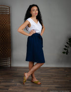 MILANA Wrap linen skirt | Navy blue