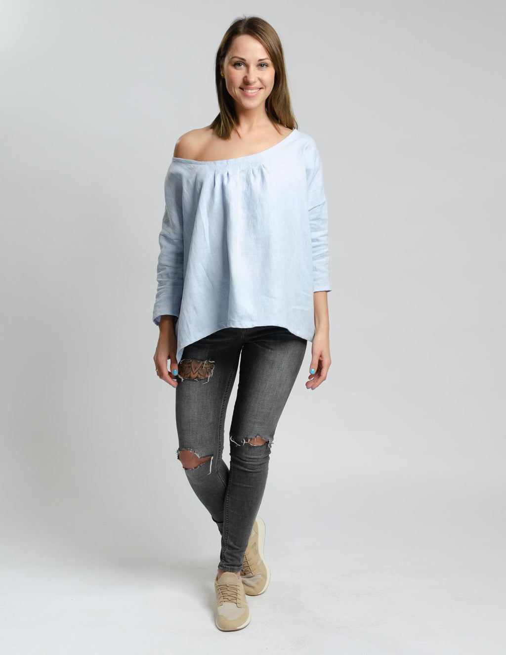 LUCIA oversized linen top |  Light blue