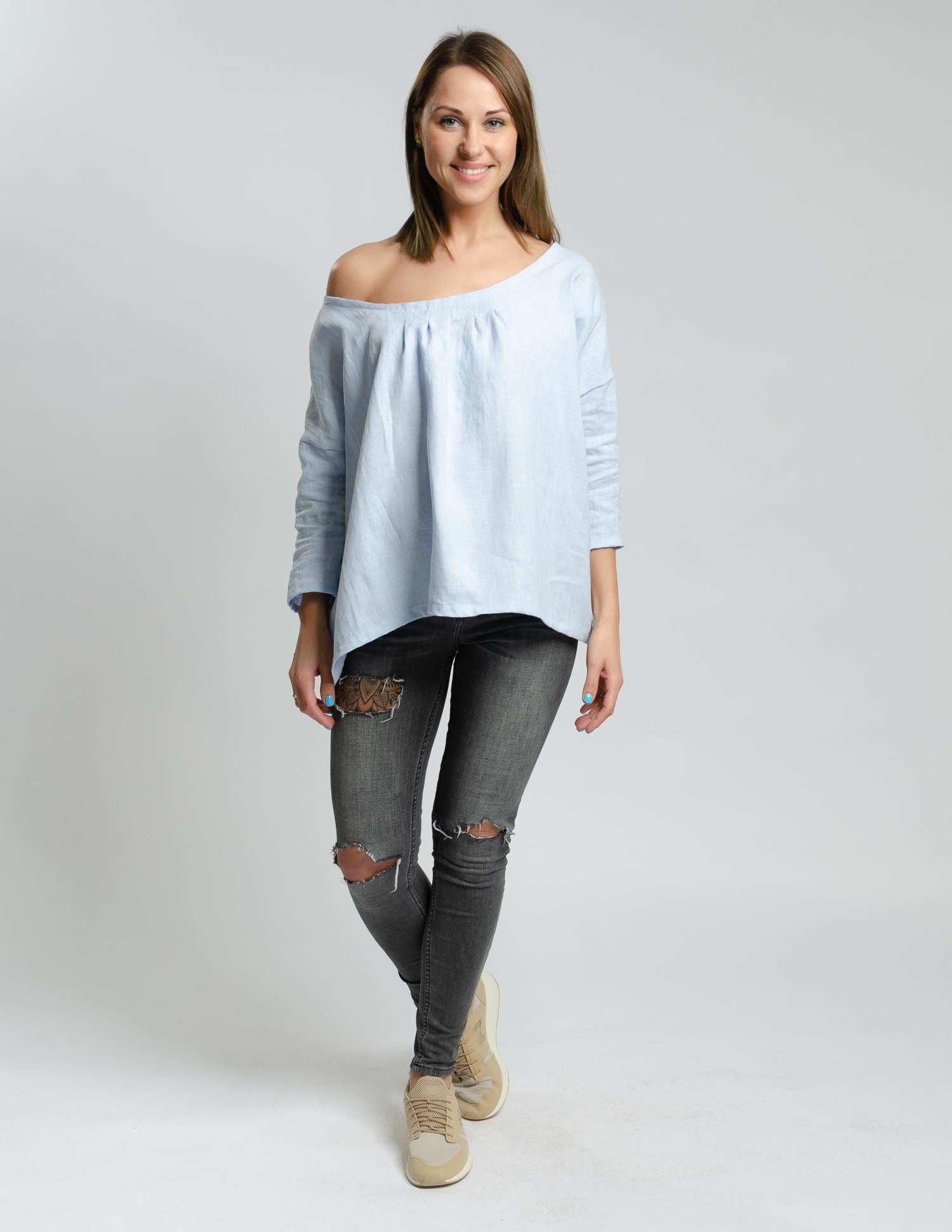 LUCIA oversized linen top |  Light blue