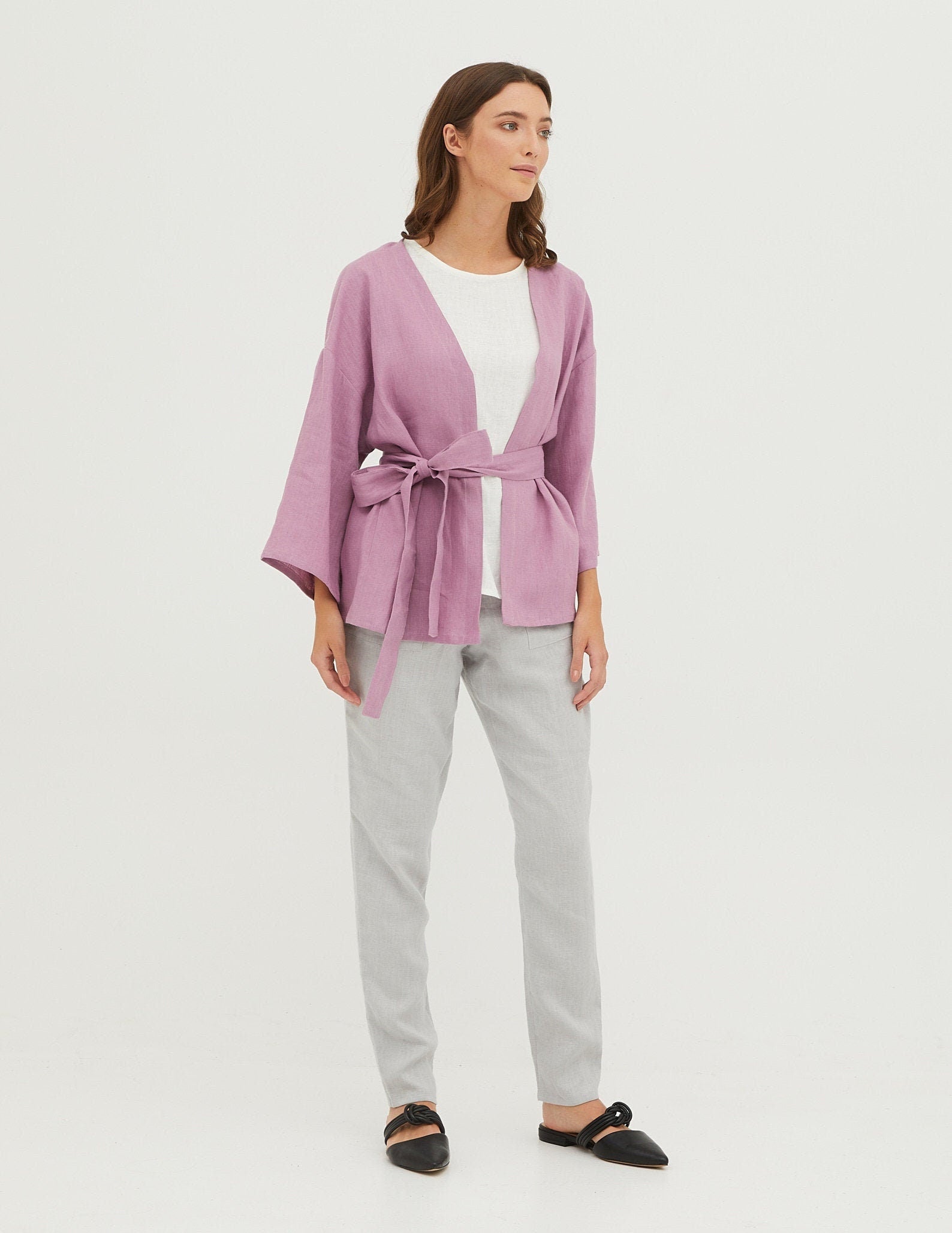 CAROLINA Wrap linen blazer with | Light purple