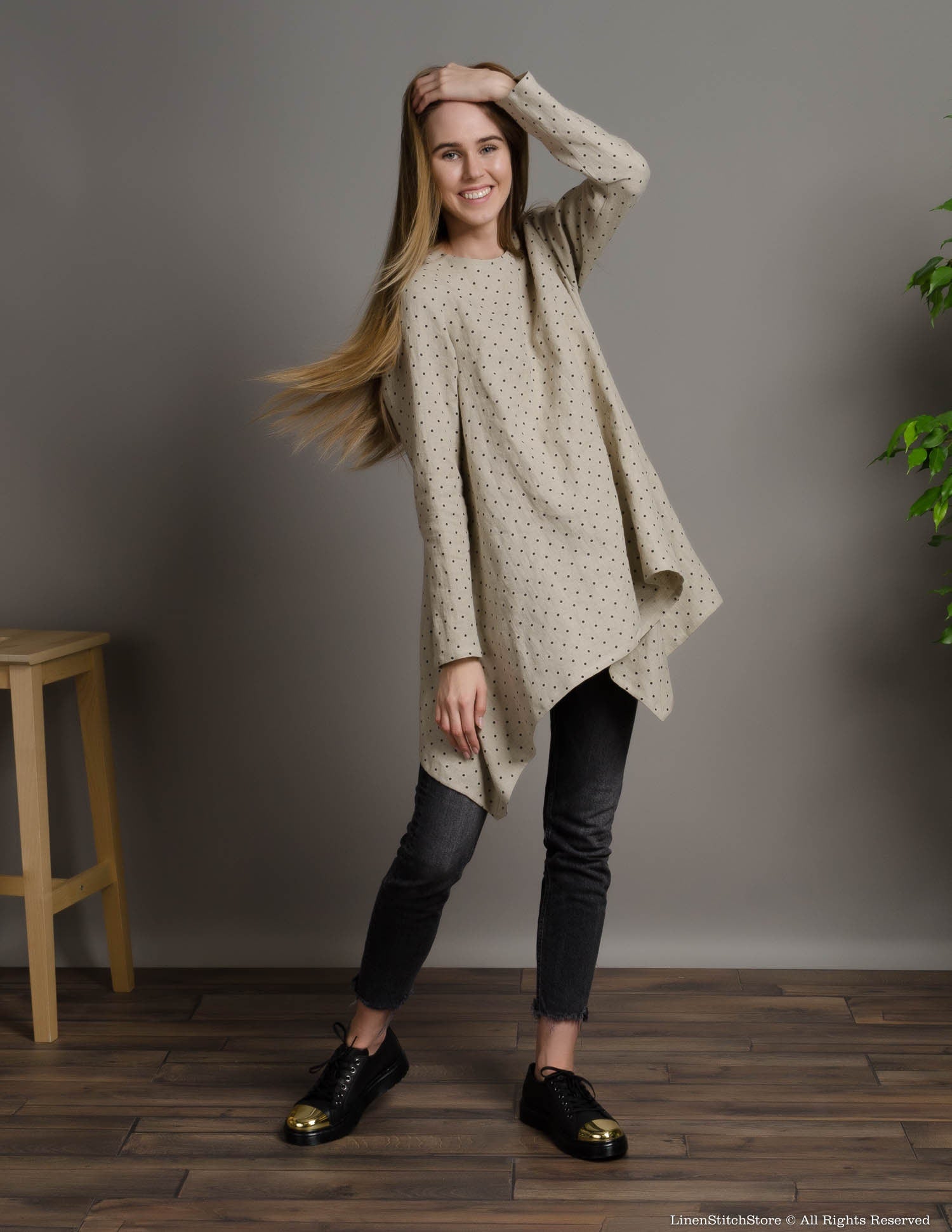 AURORA Linen tunic | Natural dots