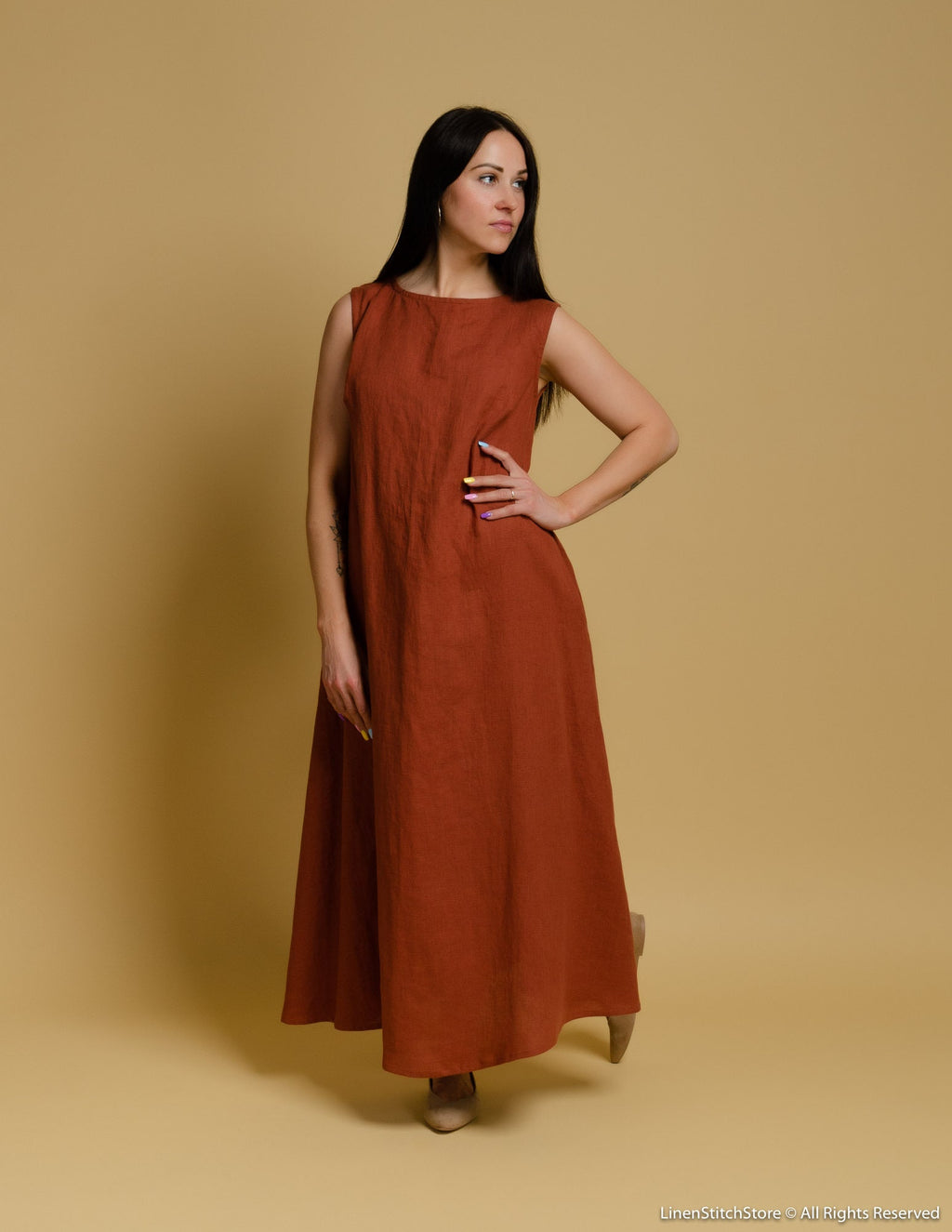 REBECA Linen dress | Hazelnut brown