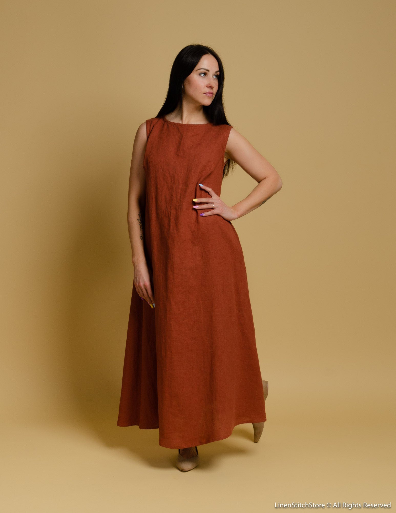 REBECA Linen dress | Hazelnut brown