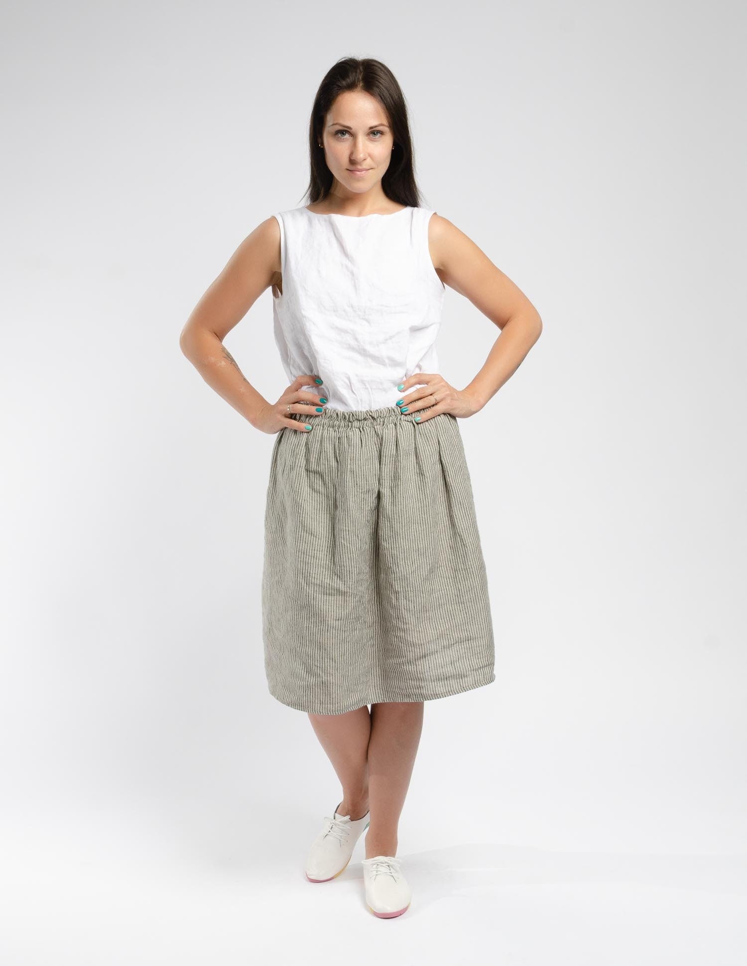 LILIA Linen skirt | Grey stripes