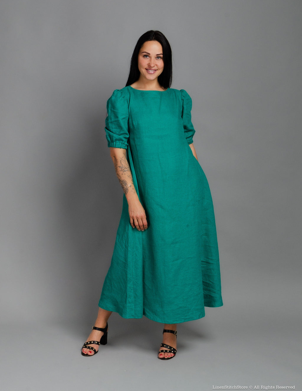 LOVE long linen dress | Emerald green
