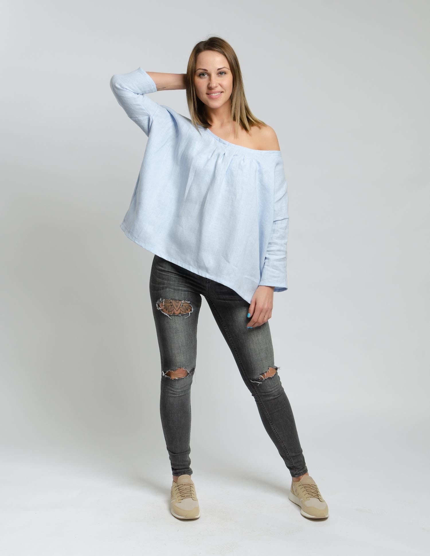 LUCIA oversized linen top |  Light blue