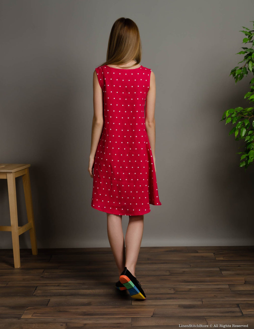 BRITNEY Linen dress | Raspberry dots