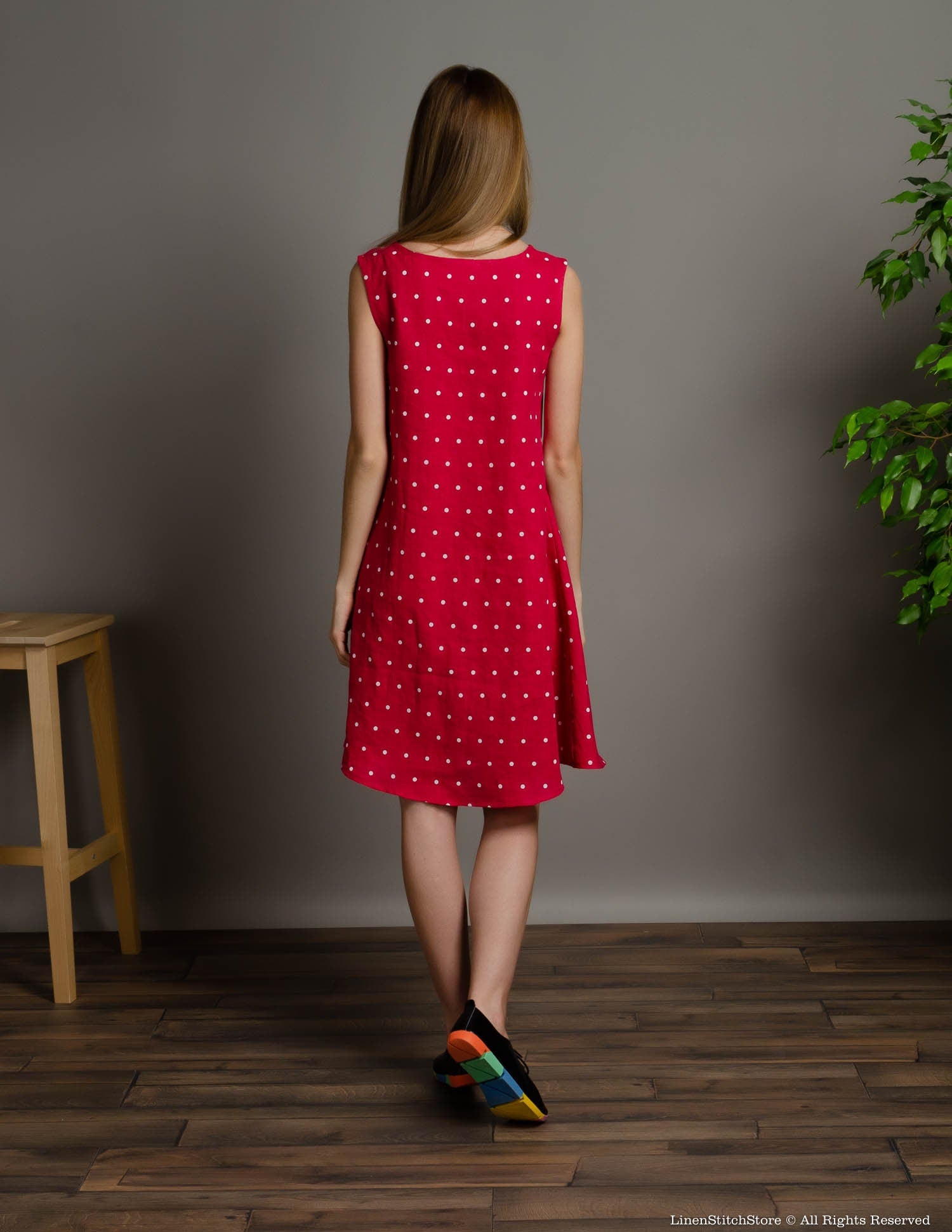 BRITNEY Linen dress | Raspberry dots
